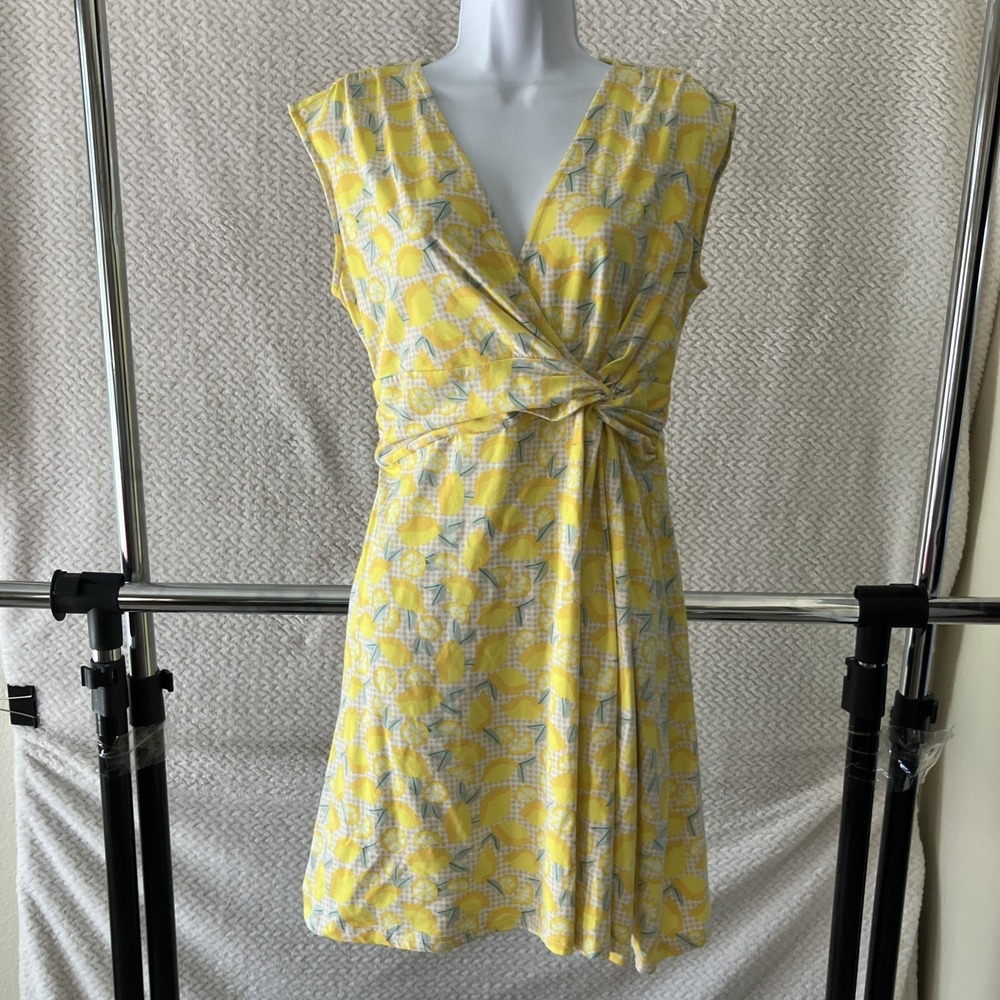 Lands' End Lemon Print‎ Sundress Small Wrap Outdoors Preppy Fun Picnic